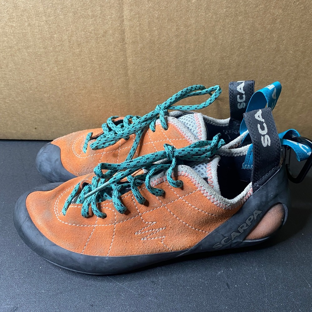 Scarpa Helix Womens Climbing Shoes Orange Suede Vibram XS Edge EU 37.5 USW 6.5